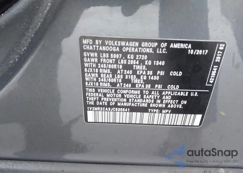 2018 Volkswagen Atlas 3.6L V6 Sel from USA, damaged, VIN 1V2MR2CA3JC535541